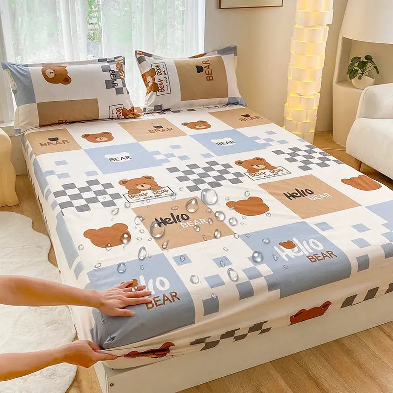 1pc Waterproof Fitted Bed Sheets Cartoon Style Single Bed Cover for Kids Queen/King sabanas cama matrimonial(without pillowcase) from PriceLows™