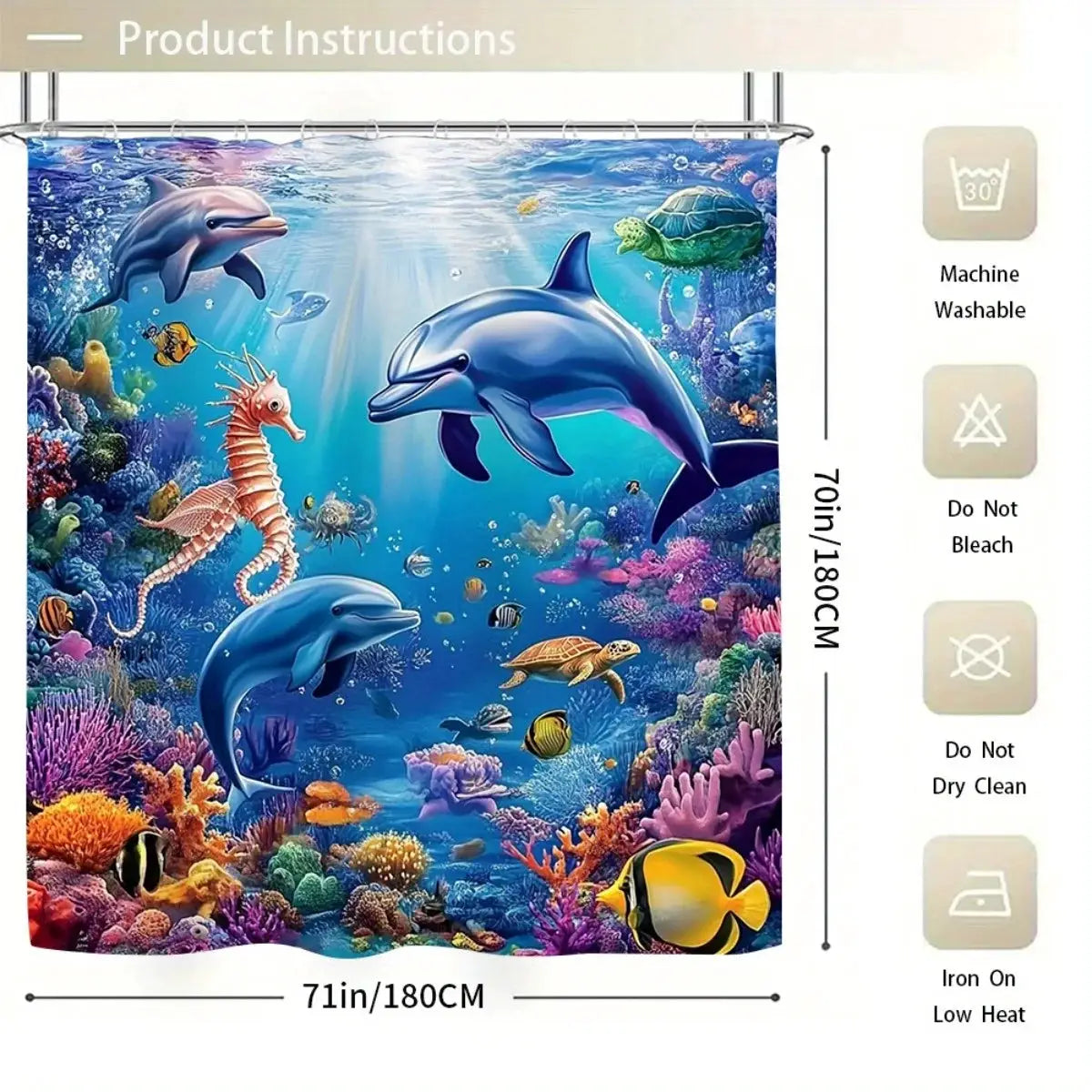 O1Pc cean Themed Shower Curtain Set 1 3 4pcs 2D Flat Non Slip Bath Mat Underwater Dolphins Coral Reef Home Decor Gift 180x180 cm from PriceLows™