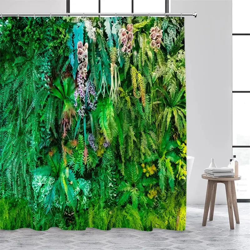 Green Leaves Shower Curtains Tropical Leaf Garden Vine Plant Wall Hanging Fabric Home Bathroom Decor Bath Curtain Set with Hooks from PriceLows™
