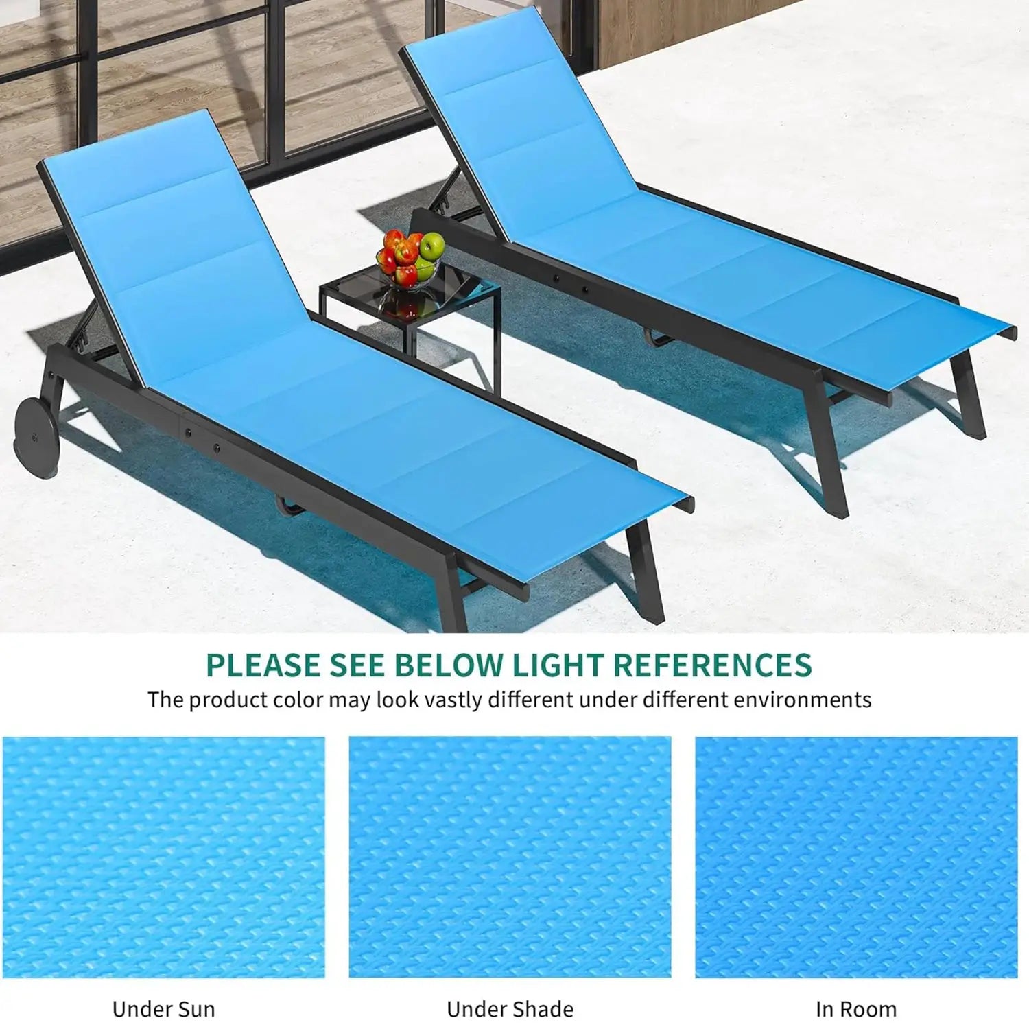 3 Pieces Patio Chaise Chairs Set, Pool Loungers with Side Table, outdoor Chaise Lounges Chair with Wheels, Adjustable Position from PriceLows™