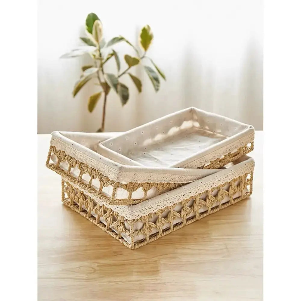 Desktop Storage Box Cosmetics Key Snacks Coffee Table Sundries Rattan Weaving Basket With Lid For Living Room Foyer Home Use, B from PriceLows™