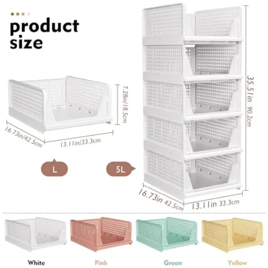 Stackable Closet Organizer Box, Multifunctional and Foldable Closet Storage Basket for Bathroom Kitchen Laundry Room Wardrobe S from PriceLows™