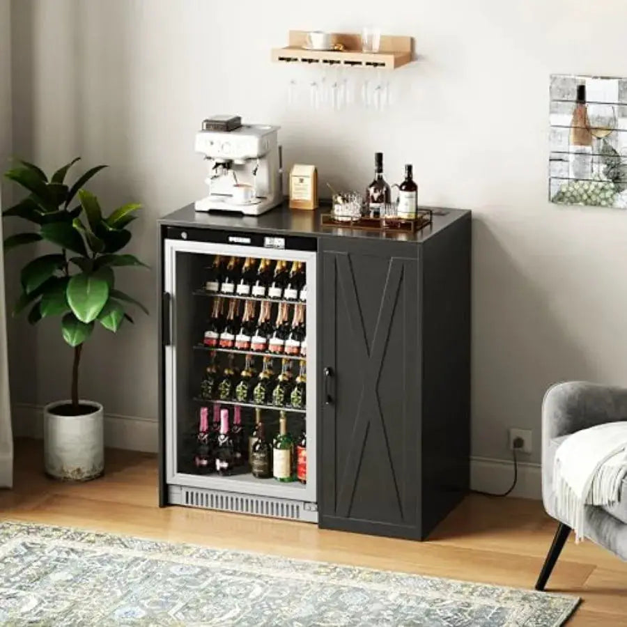 Mini Fridge Cabinet with Storage, Coffee Bar Cabinet with Power Outlet,Fits 24" Wine Fridge, 3-Tier Organizer,Refrigerator Stand from PriceLows™