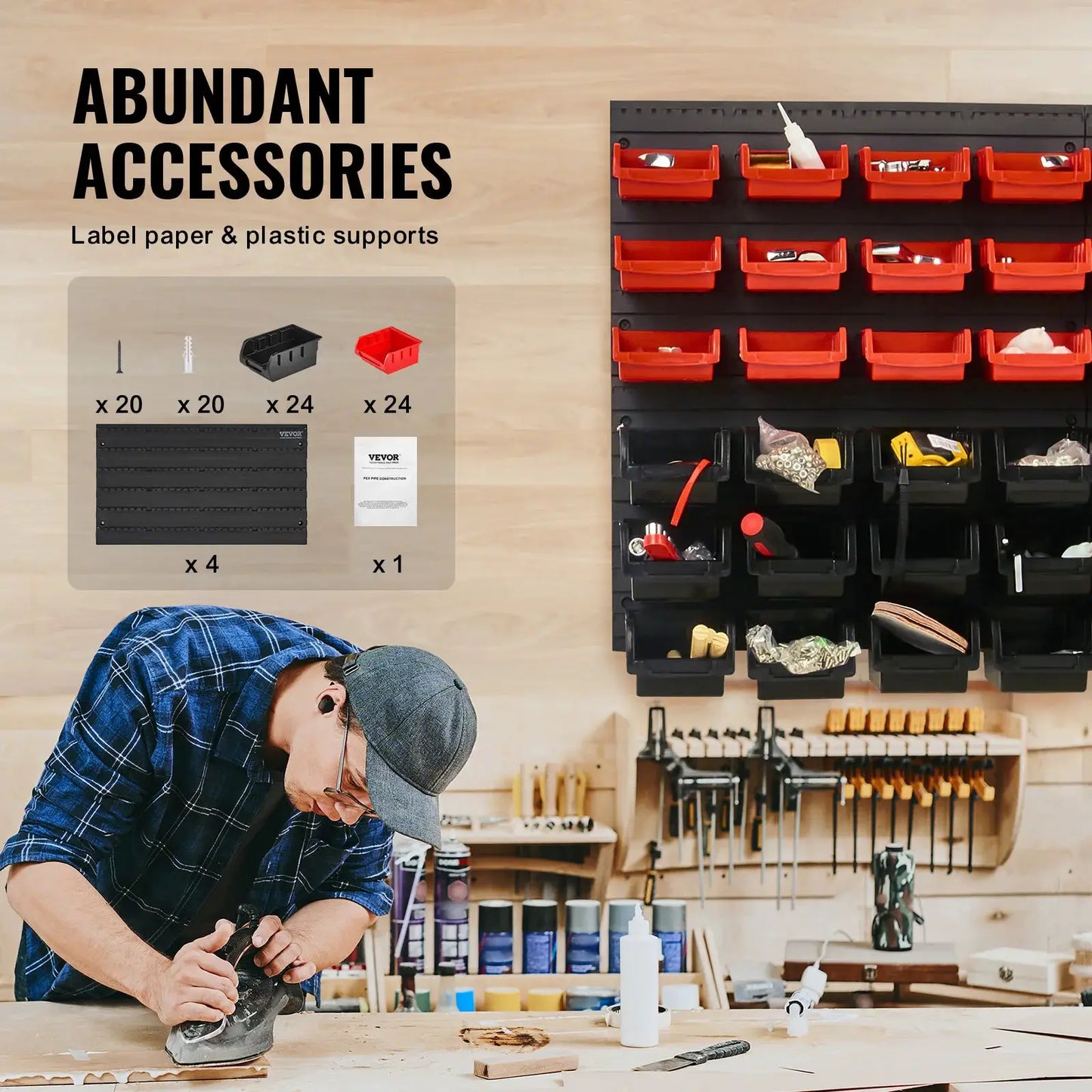 SucceBuy 48pcs Parts Storage Bins Wall Mounted Garage Containers with Wall Panels Tool Organizer for Nuts Bolts Screws Nails from PriceLows™