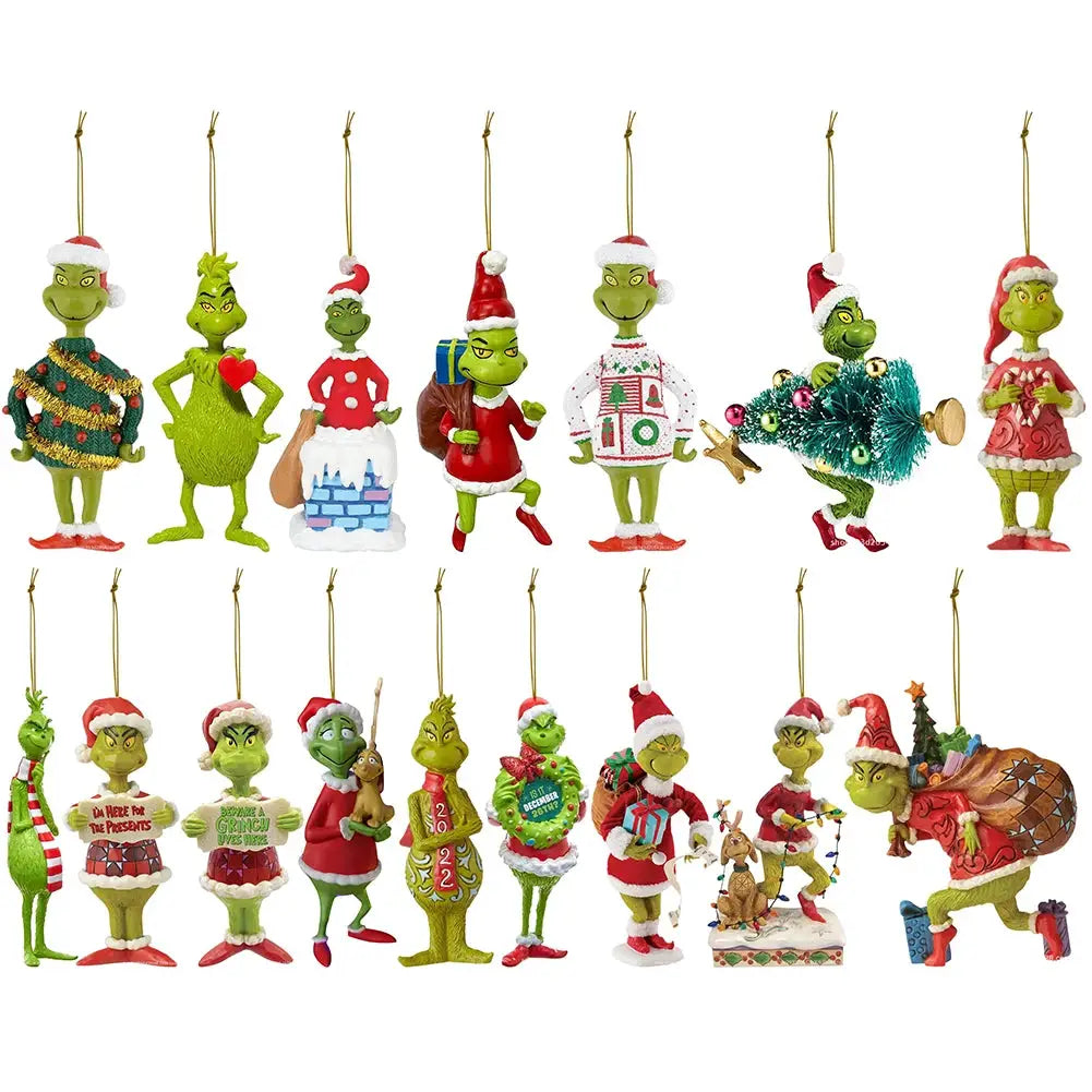 Christmas Tree Ornaments | 2D Acrylic | Green Monsters | 18 Piece Set