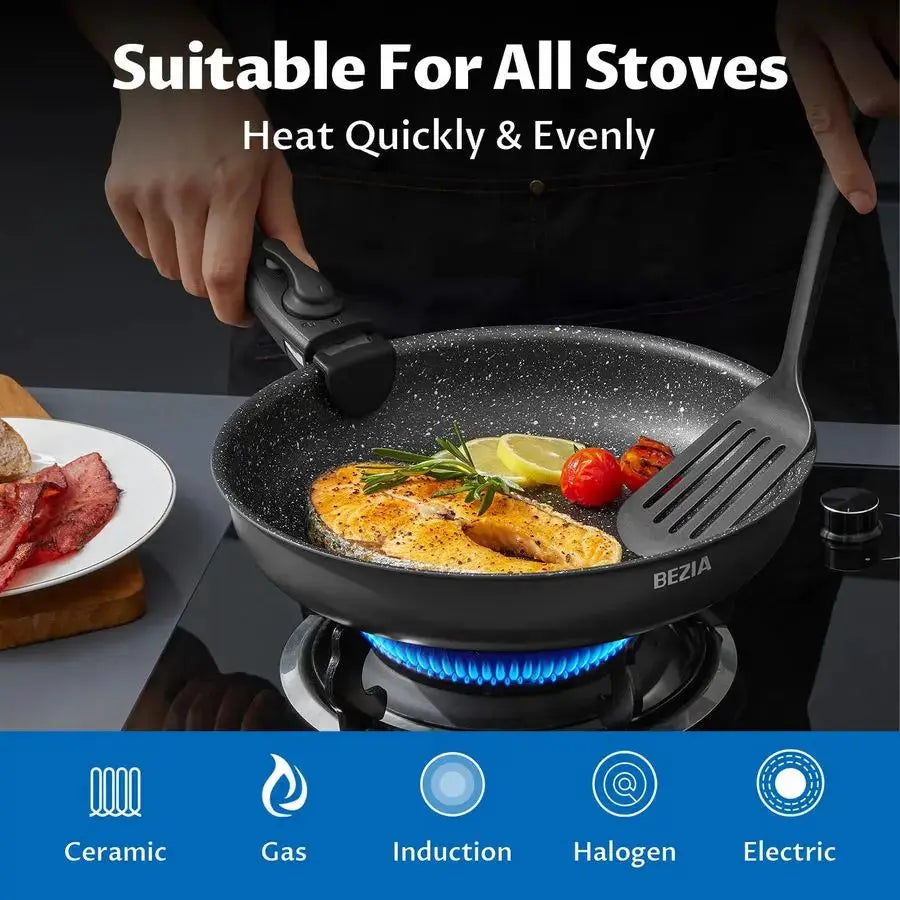 Induction Cookware Set 10 Pieces, Nonstick Pots and Pans Set with Removable Handles, for All Hobs, Stackable Design, Dishwasher from PriceLows™