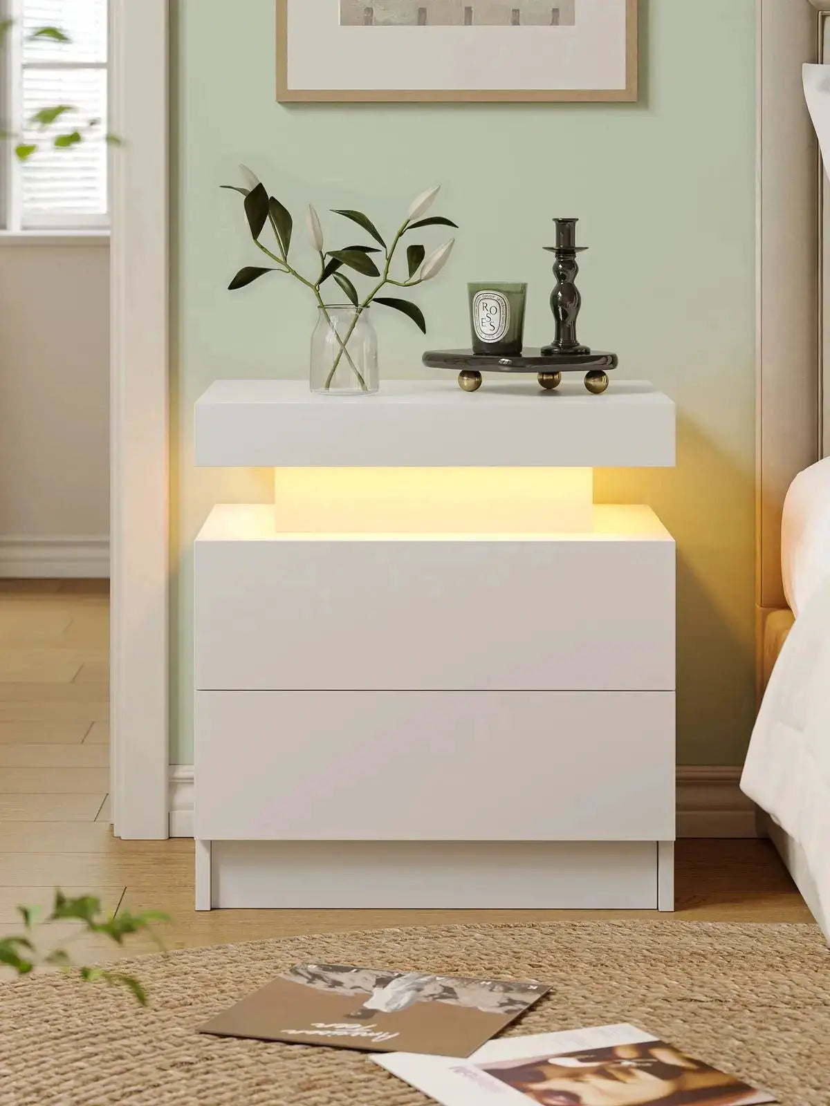 Cubehom LED Nightstands with 2 Drawers, End Table with RGB LED Lights for Bedroom Living Room, White Bedside Table from PriceLows™