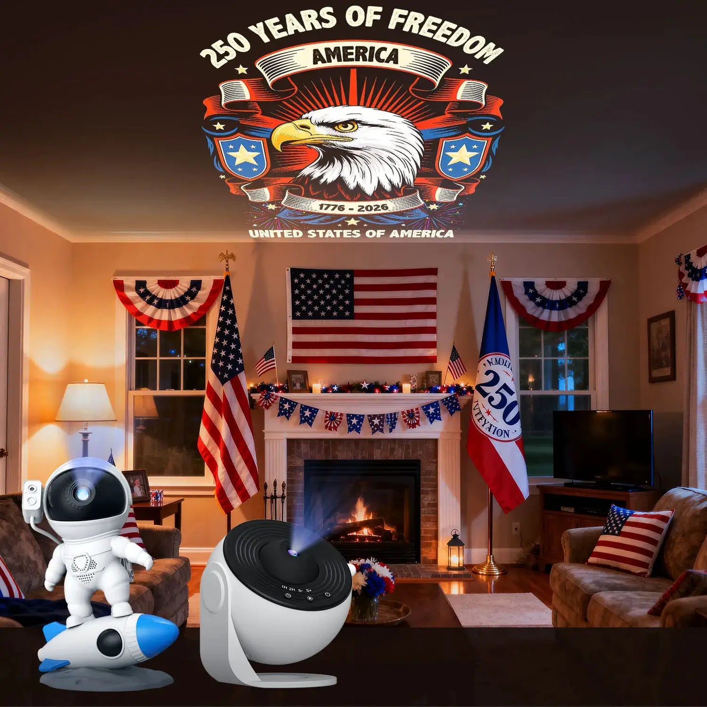 Galaxy Projector | 360 Degree Rotation | Timed and Adjustable | Patriotic Discs