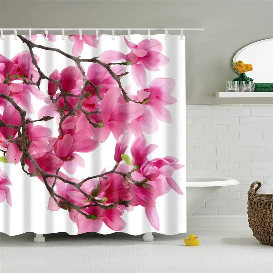 3D Flower Plum Blossom Lotus Lavender Rose Shower Curtains Bathroom Curtain Frabic Waterproof Polyester Bath Curtain with Hooks from PriceLows™