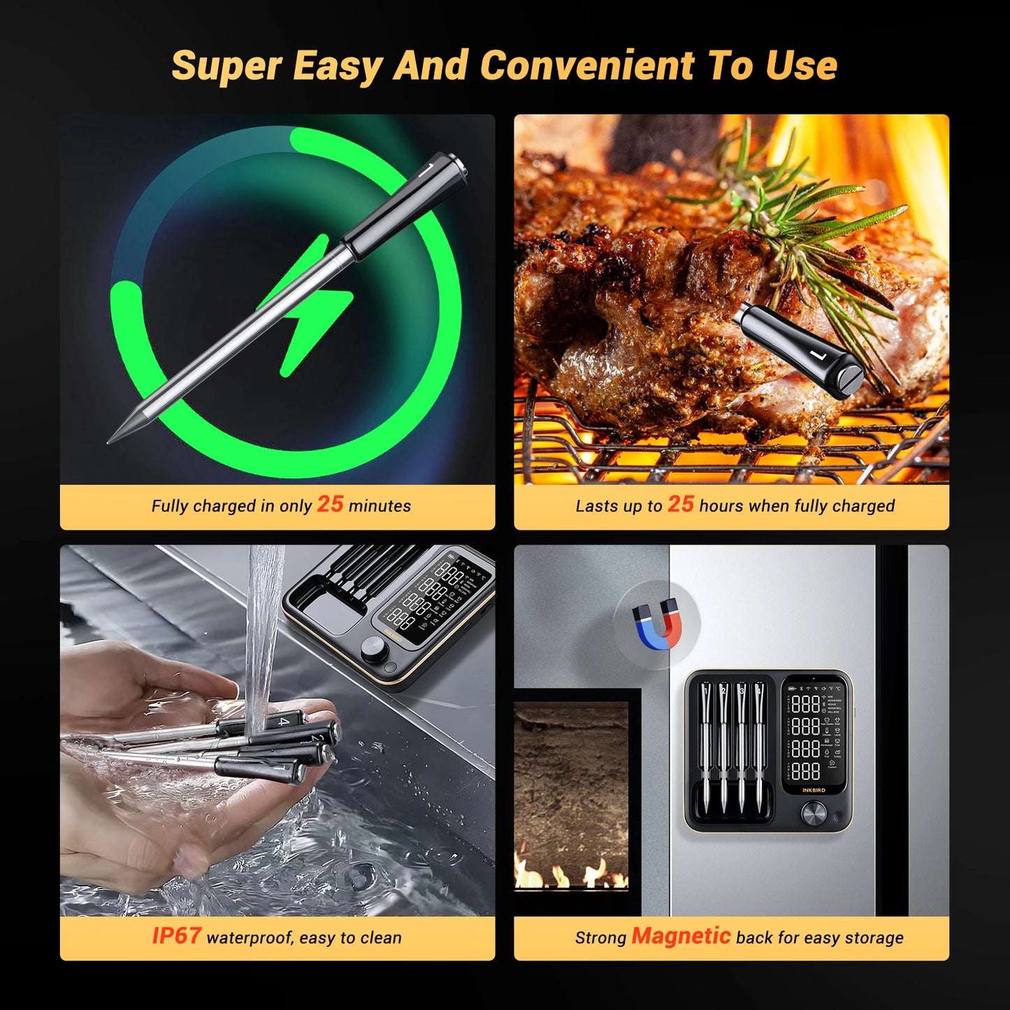 Wireless Meat Thermometer | Truly Wireless | 300Ft Bluetooth Range | Beef Turkey