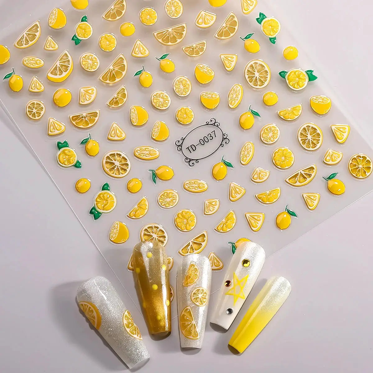 1pc 5D Summer Lemon Jelly Nail Art Sticker Embossed Fruit Self-Adhesive Decals Sliders for Nails DIY Manicure Decoration from PriceLows™