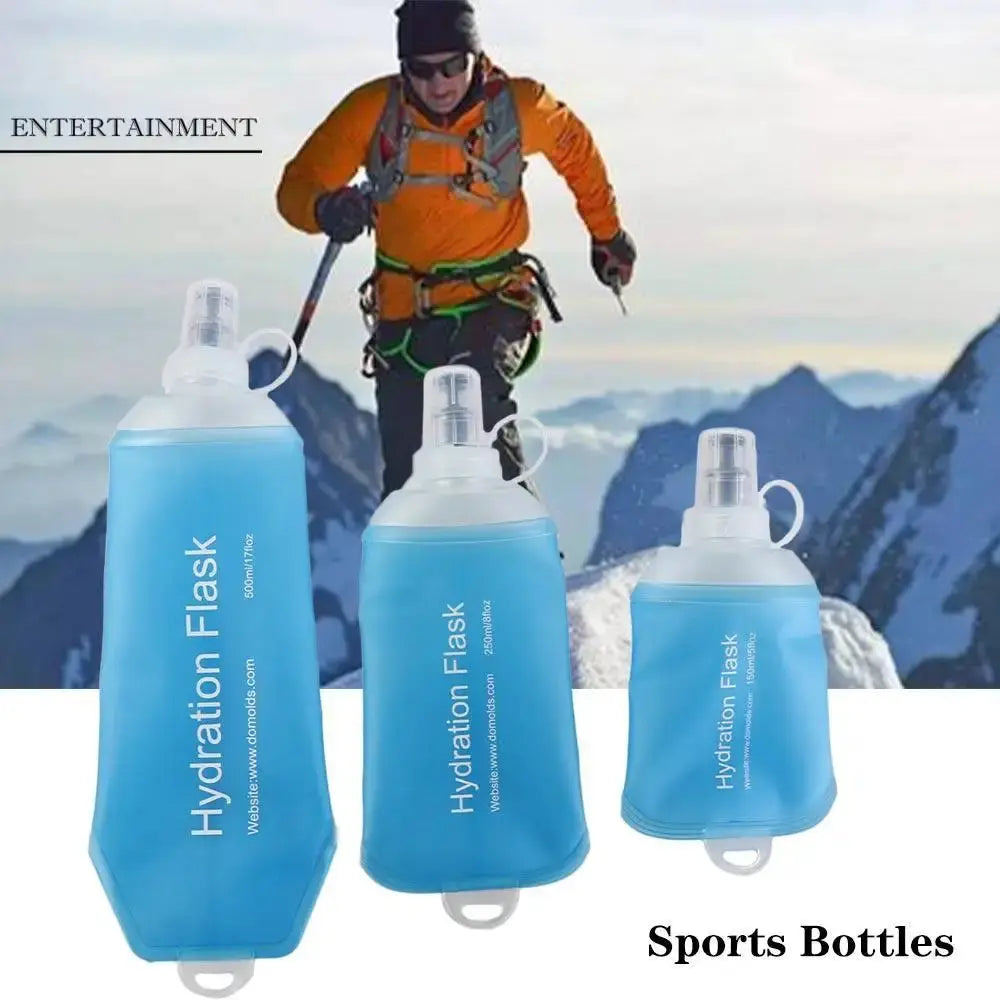 Hiking TPU Folding Water Bottle Water Bag Blue Collapsible Water Bottle Soft Flask Sport Water Bottle 500ML 250ML 150ML from PriceLows™