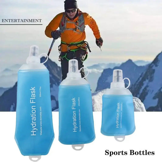 Hiking TPU Folding Water Bottle Water Bag Blue Collapsible Water Bottle Soft Flask Sport Water Bottle 500ML 250ML 150ML from PriceLows™