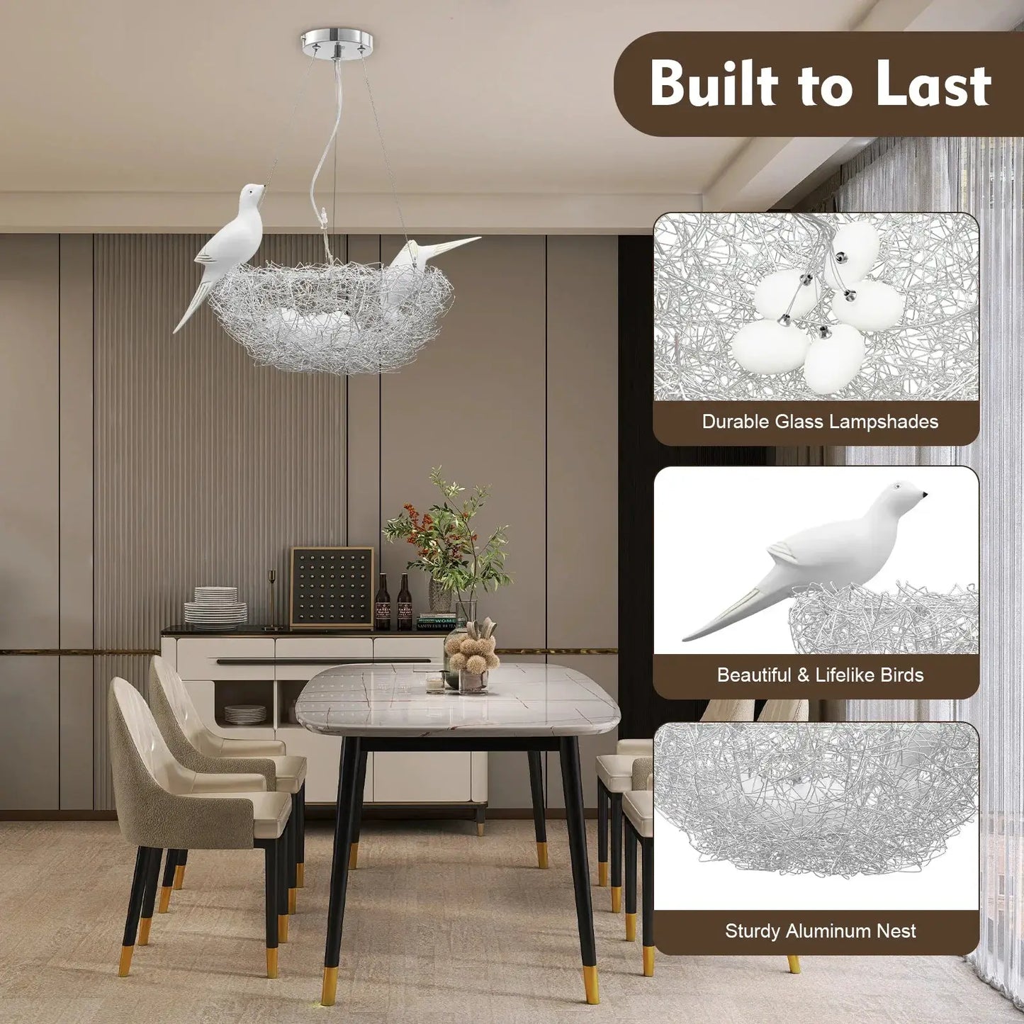 Modern Pendant Light, 5 Lights Adjustable Bird Nest Pendant Light, Creative LED Hanging Ceiling Light Fixtur for Restaurant from PriceLows™