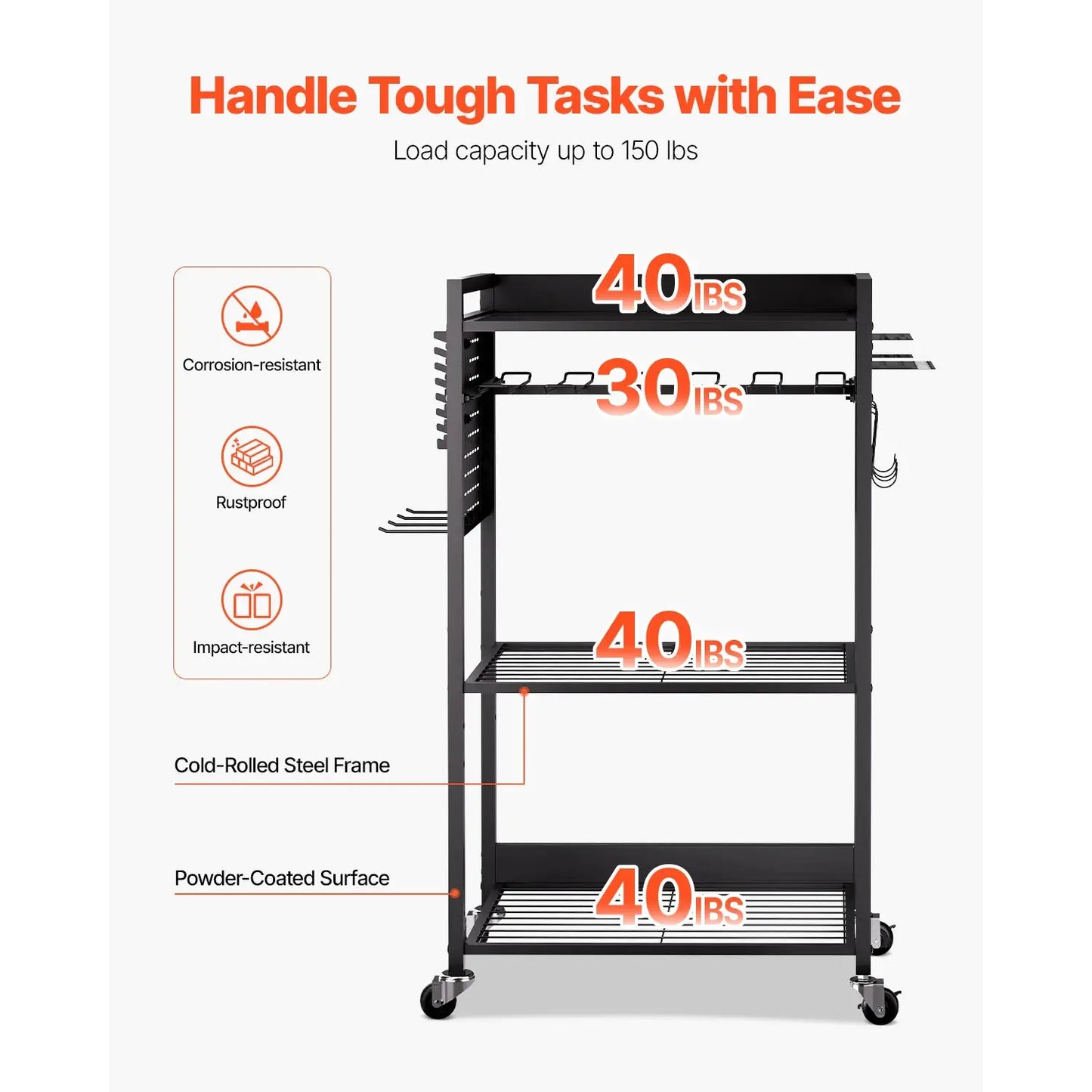 SucceBuy 4-tier Rolling Tool Organizer Cart 150 lbs Garage Floor Stand Storage Cart on Wheels Drill Holder Rack for Workshop from PriceLows™