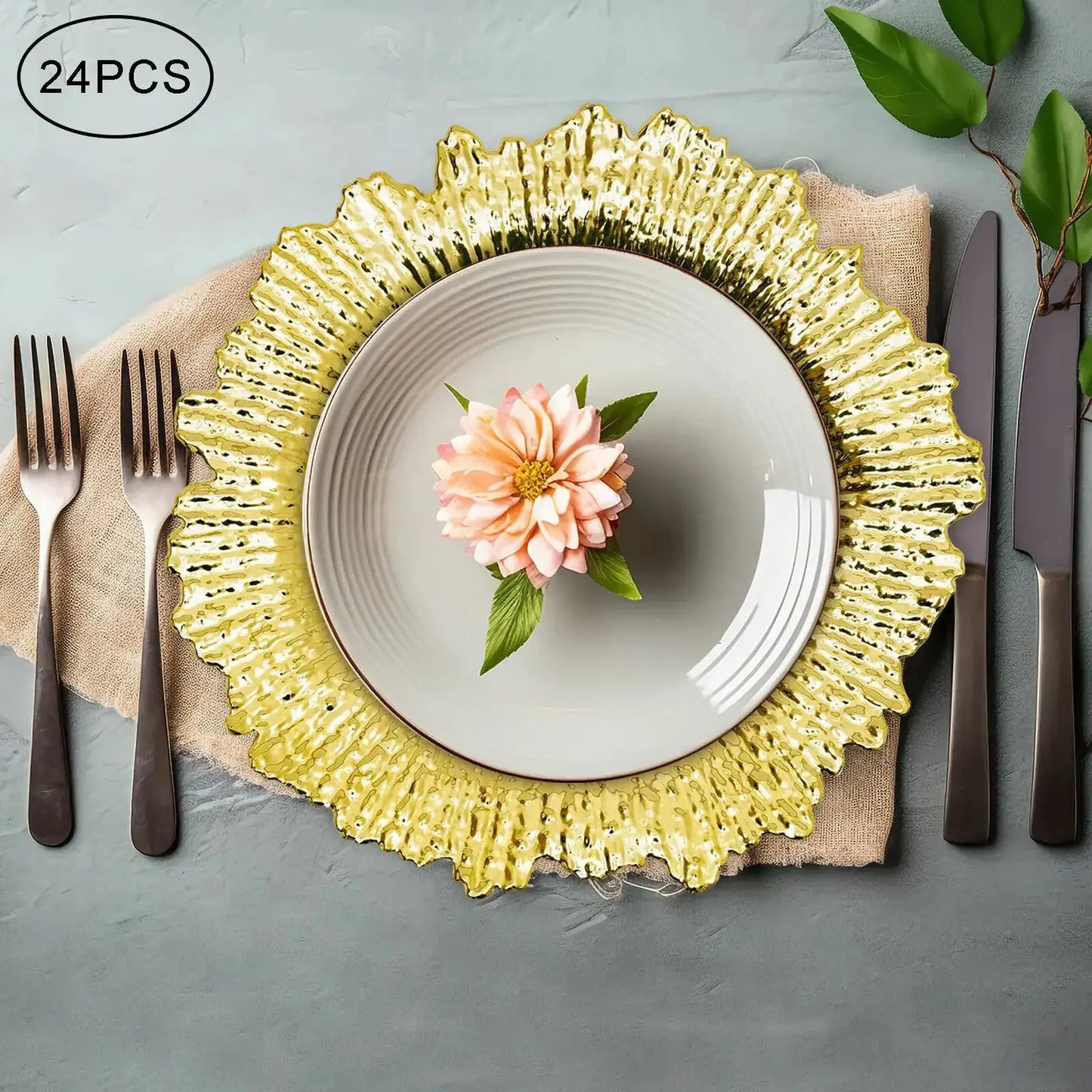 Charger Plates 4 Sets of 96 Total, 13 Inch Reusable Round Reef Chargers for Dinner, Plastic Service Plate Bulk for Wedding from PriceLows™