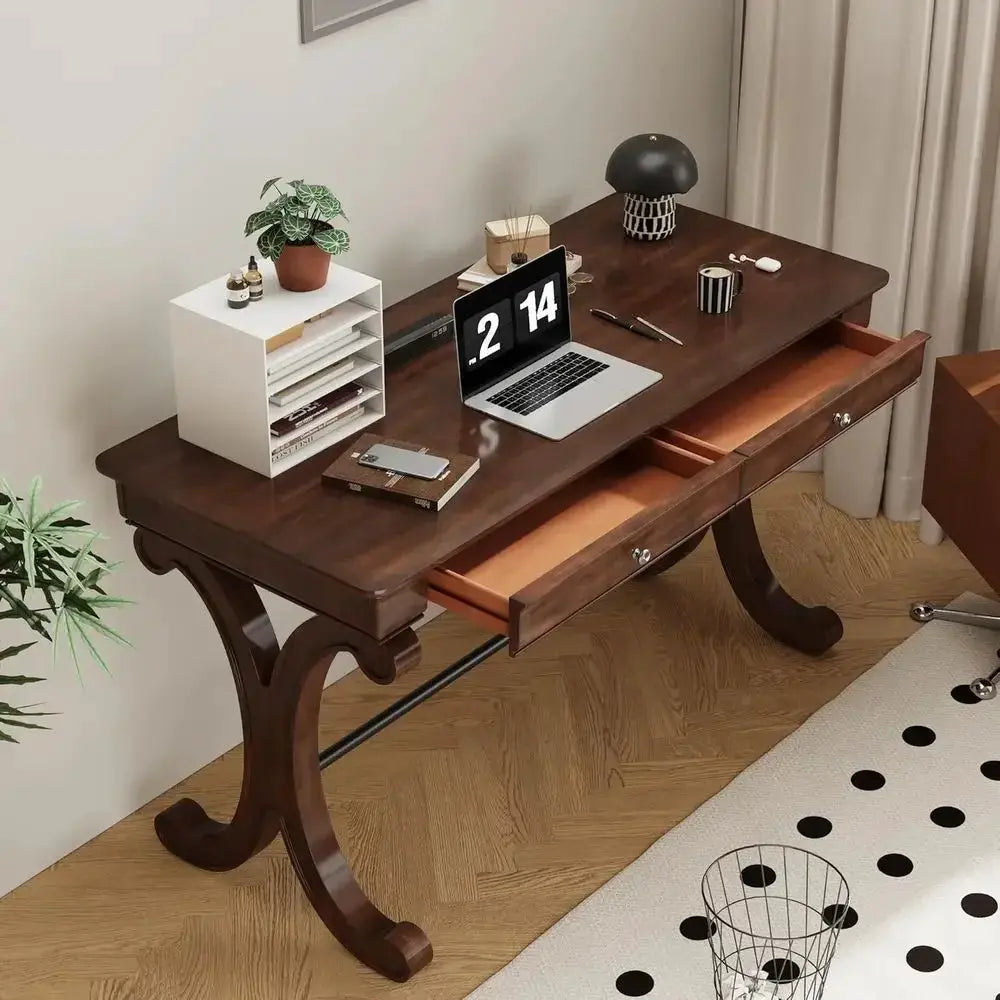 Large Curved Leg Laptop Desk with Storage Drawers, 47.2 Workstation for Home Office or Study, Easy Assembly Vanity Table SSZD003 from PriceLows™