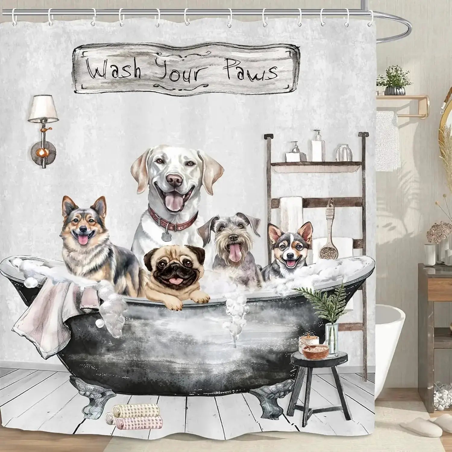 Funny Dogs Cute Shower Curtain Bulldog Pet Hilarious Schnauzer Farmhouse Rustic Bathroom Set Accessories Decor with 12Pack Hoo from PriceLows™