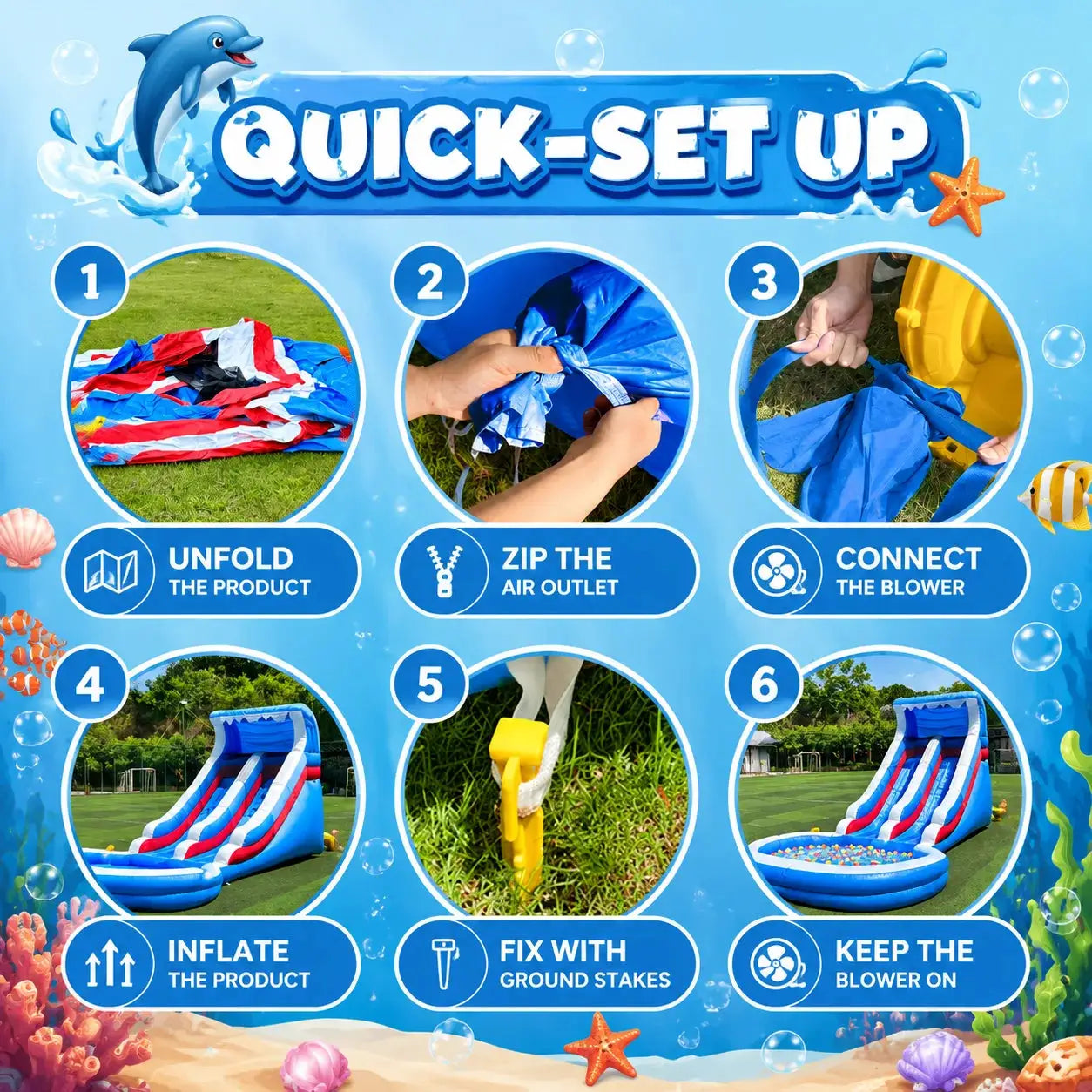 Water Slide | Oxford Material | Outdoor Inflatable | Blue White Red