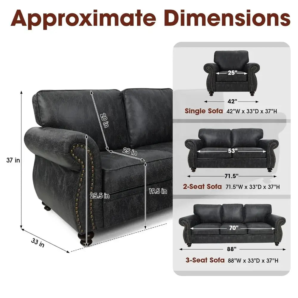 Living Room Sofa Set | Mid Century Rivet Design | Seat Depth 23 In | L-Shaped