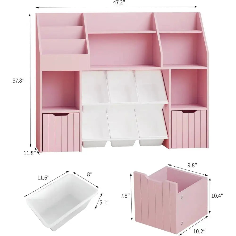 Multi-Tier Wooden Bookshelf with Storage Bins and Anti-Tip Feature, Ideal for Rooms and Play Areas from PriceLows™