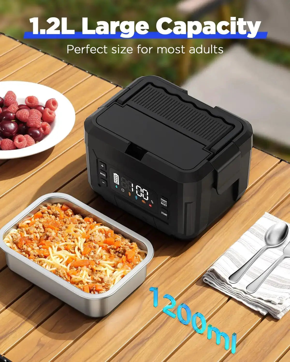 1.2L Self-Heating Lunch Box with 20000mAh Battery, Cordless Portable Food Warmer for Work Travel Office from PriceLows™