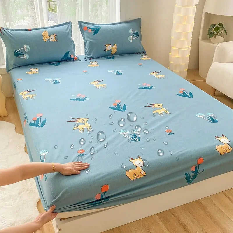 1pc Waterproof Fitted Bed Sheets Cartoon Style Single Bed Cover for Kids Queen/King sabanas cama matrimonial(without pillowcase) from PriceLows™