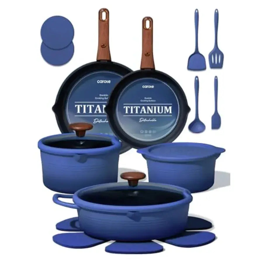 20Pcs Titanium Cookware Set, Pots and Pans Set Non Stick, Kitchen Cooking Set with Detachable Handle, Non Toxic Induction Cookw from PriceLows™