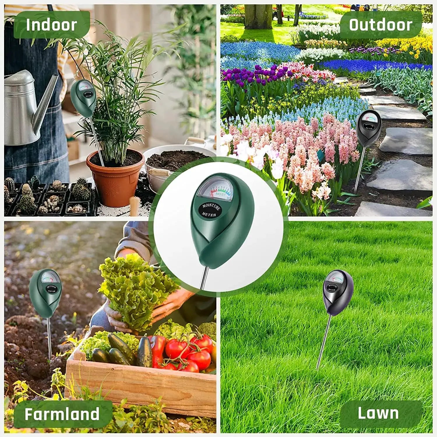Soil Moisture Meter for Plants, No Battery Needed, Indoor Outdoor Use, Green+Black from PriceLows™