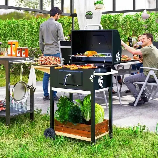 Charcoal BBQ Grill, Outdoor Portable Cooker for Camping or Backyard Picnic, Barbecue Grill with Side from PriceLows™