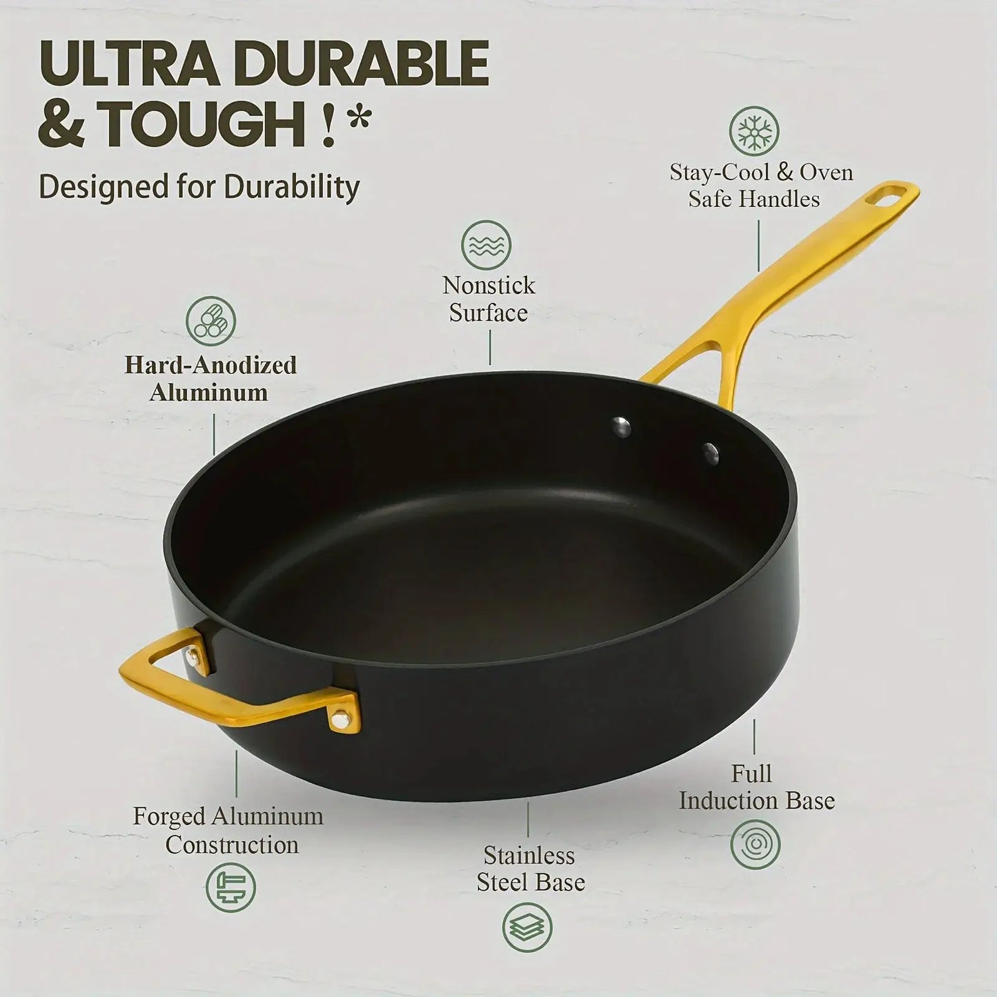 4pcs Hard Anodized Nonstick Cookware Set - Black Pots & Pans with Golden Stainless Steel Handles, Oven & Dishwasher Safe from PriceLows™