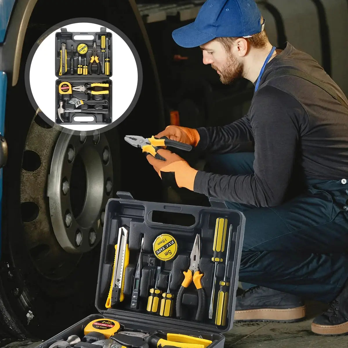 Tools Set General House hold Hand Tool Kit with Plastic Toolbox Storage Case Used to Car repair And home Repair from PriceLows™