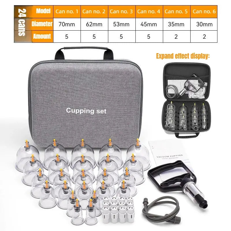 24 Pc Massage Cupping Set | Vacuum Therapy Cups With Hand Pump