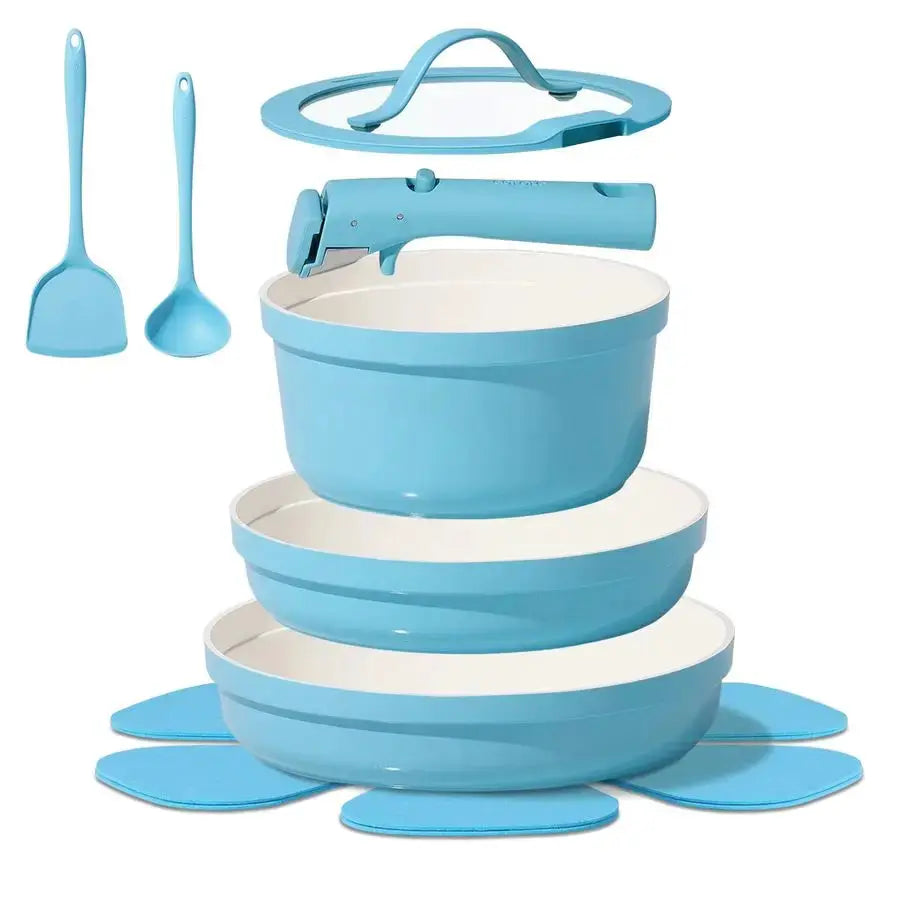 9pcs Pots and Pans Set,Ceramic Cookware Sets Non Stick with Detachable Handle, Induction Kitchen Pots and Pans,RV Cooking Set, O from PriceLows™