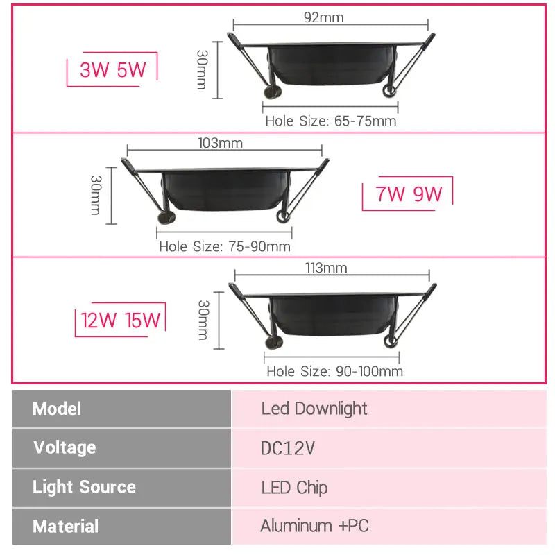 LED Downlight | 12V Waterproof IP65 | Non-Dimmable | 3W 5W 7W 9W 12W 15W