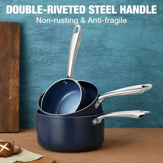 KOCH SYSTEME CS Nonstick Saucepan Set with Lids, 1+2+3QT Pot Set with Ceramic Nonstick Coating, Less Oil and Easy to Clean from PriceLows™