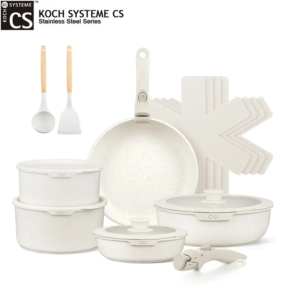 KOCH SYSTEME CS 17PCS Cookware Set Kitchen Nonstick Pots and Pans Set With Detachable Handle Sauce Pot Milk Pots Frying pan Induction Compatible White from PriceLows™