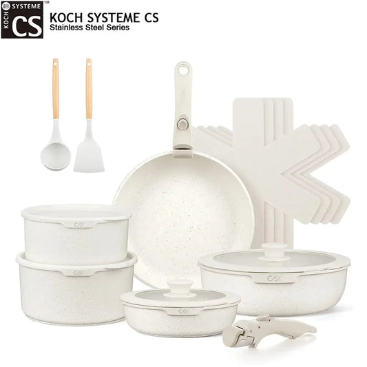 KOCH SYSTEME CS 17PCS Cookware Set Kitchen Nonstick Pots and Pans Set With Detachable Handle Sauce Pot Milk Pots Frying pan Induction Compatible White from PriceLows™