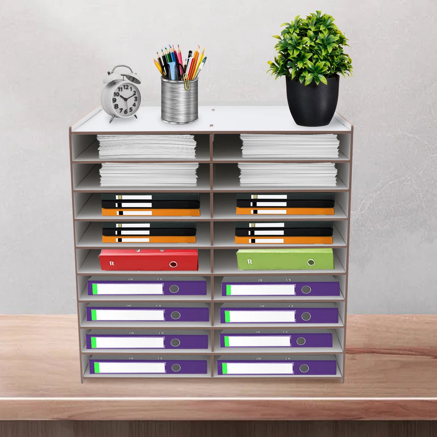 Wooden File Organizer | 18 Compartments | 9-Tier Desk Sorter | 51.8x33x49 cm