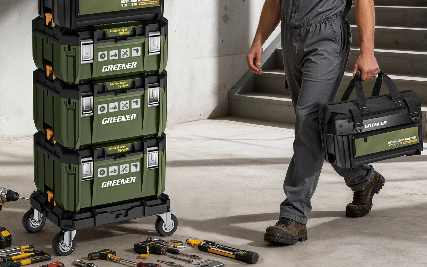 Stackable Toolbox Set Large Hardware Wide Storage Tote Luggage Rolling Handle Multi Function Organizer Box Tool Box Tool Chest from PriceLows™