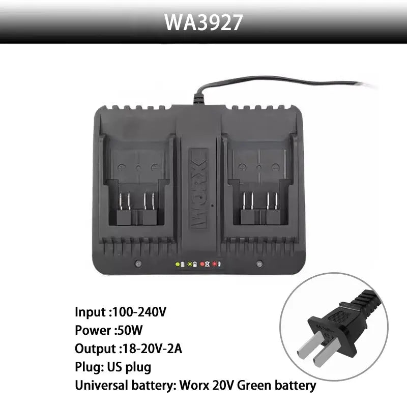 WORX 20V Charger 2.0A/6A 20V 2A Dual Out 2A FanCooling 6A with Multi-Model Charge Protection Universal Green Battery Platform from PriceLows™