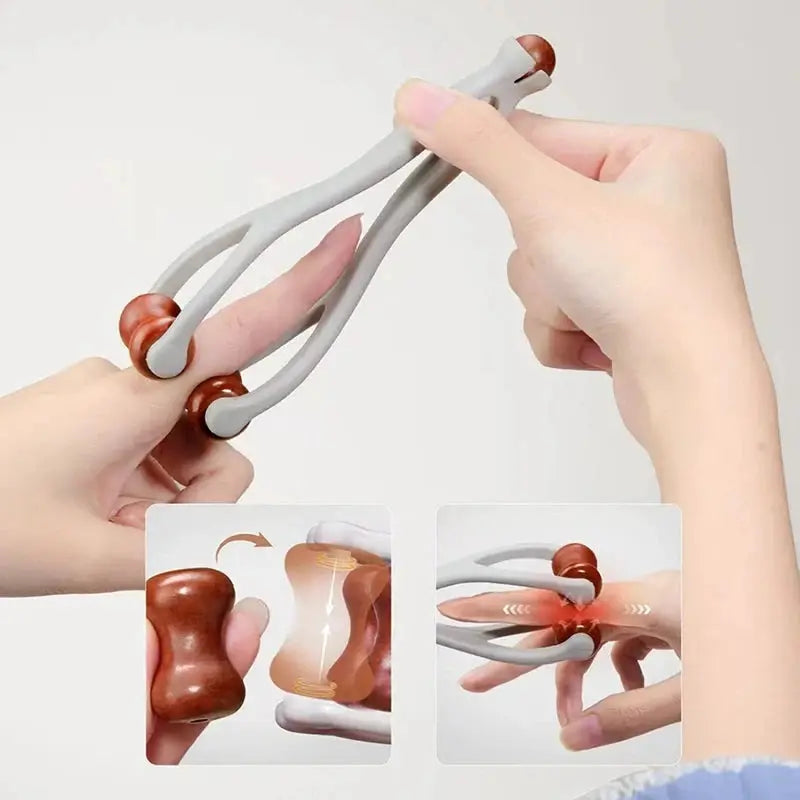 Solid Wood Finger Massager | 360 Degree Roller | Acupressure Stick