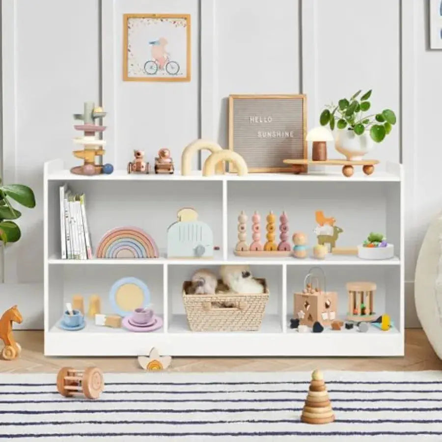 Montessori Shelf Wooden Toy Storage Organizer for Books Toys 2 Shelf Bookcase 5-Section Storage Cabinet Toddler Book Shelf for from PriceLows™