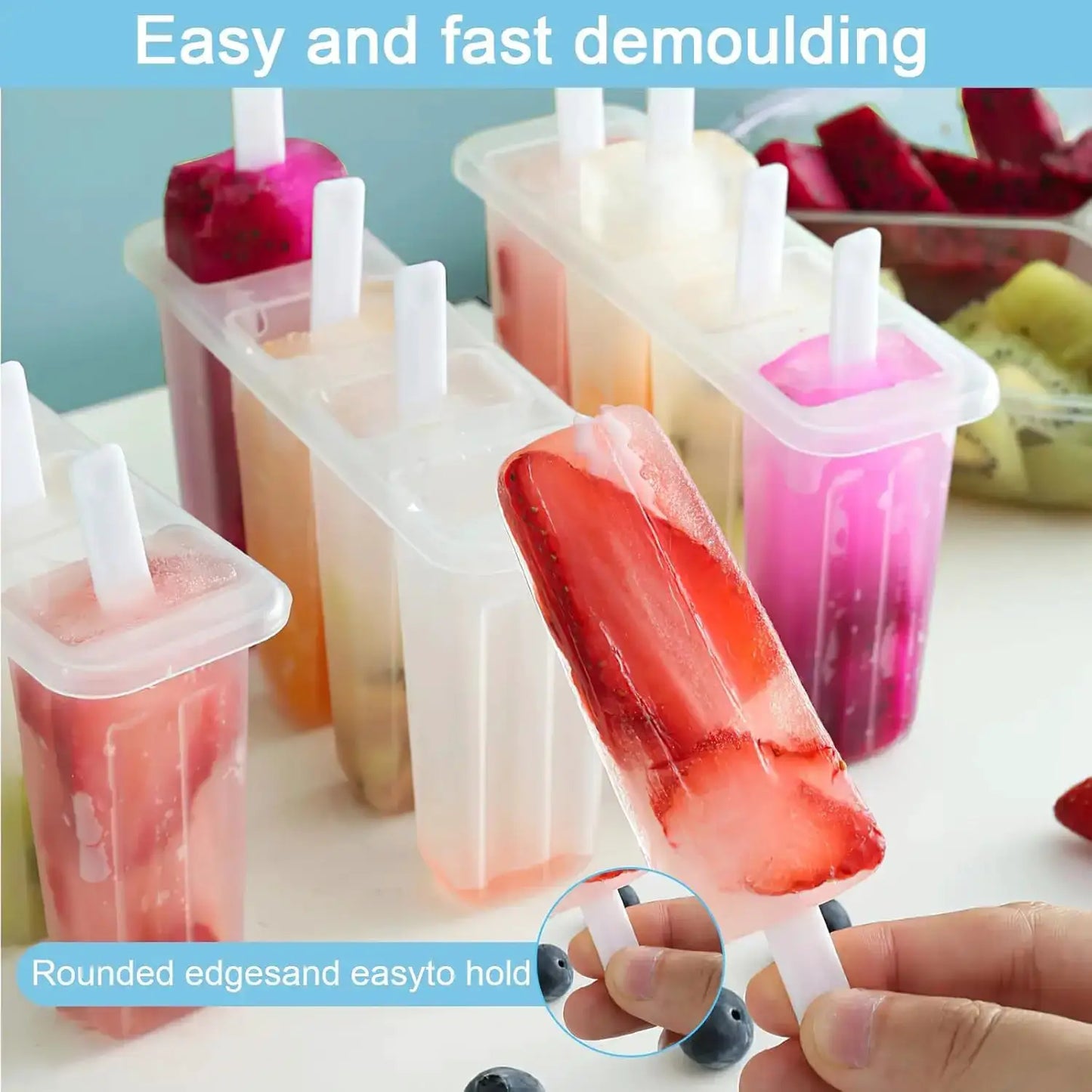 2 Pcs 4 Cavity Popsicle Mold for Homemade Ice Cream and Frozen Treats, Food-Grade Ice Pop Maker with Sticks, Easy Release Design from PriceLows™