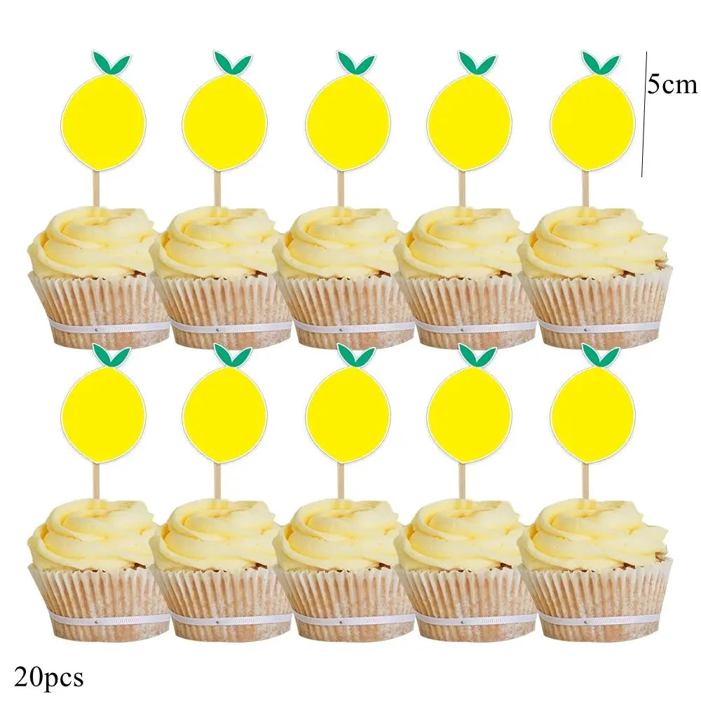 Lemon Disposable Party Tableware Set | Brown Paper Cups Plates Cake Toppers