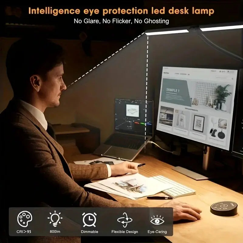 LED Desk Lamp for Home Office - 24 Watt Eye-Care Architectural Desk Lamp with Fixture, Desk Lamp with 5-Color Stepless Dimmer from PriceLows™