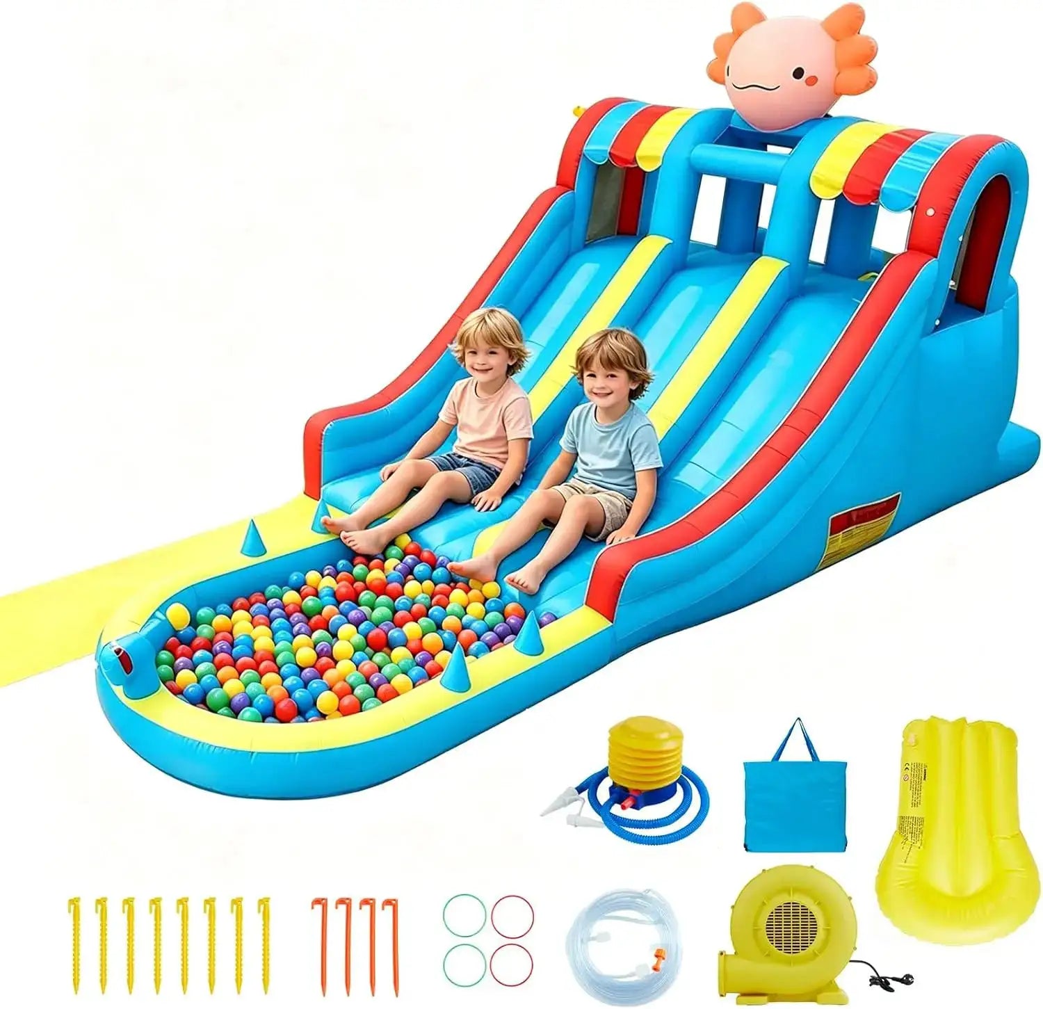 Inflatable Water Park Bounce House for Kids, Dual Slides with Long Slip Mat and Splash Pool, Durable Oxford Fabric Blow Up Water Castle with Powerful Air Blower for Backyard Outdoor Summer Fun from PriceLows™