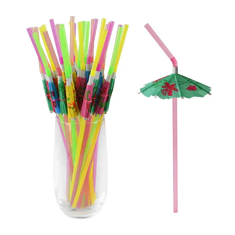 Hawaiian Flamingo Paper Party Straws | Tropical Pineapple | 50 Pack