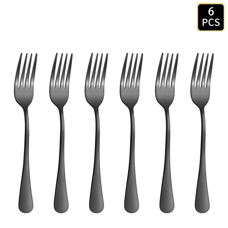 4/6/16/24pcs Black stainless steel cutlery 1010 round handle knife, fork and spoon cutlery set suitable for home and hotel from PriceLows™