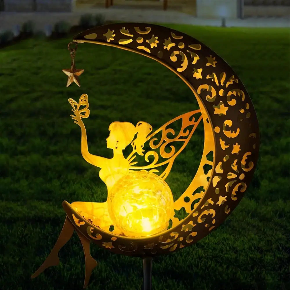 Solar Garden Statues Outdoor Decor Fairy Moon Figurine Light Stake Ornament for Patio, Lawn, Yard, Pathway gift for Mom Grandma from PriceLows™